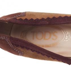 Pre Owned Tod's Brown Suede Embroidered Pumps Size 39