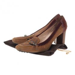 Pre Owned Tod's Brown Suede Embroidered Pumps Size 39