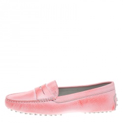 Pre Owned Tod's Fluorescent Pink Shaded Leather Penny Loafers Size 39