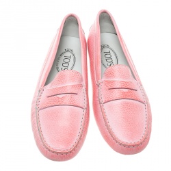 Pre Owned Tod's Fluorescent Pink Shaded Leather Penny Loafers Size 39