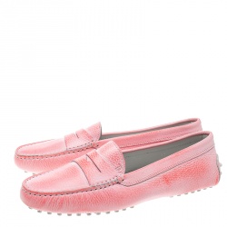 Pre Owned Tod's Fluorescent Pink Shaded Leather Penny Loafers Size 39