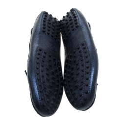 مملوكة مسبقًا Tod's Metallic Blue Foil Leather Bow Loafers Size 39