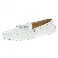 Pre Owned Tod's for Ferrari White Patent Loafers Size 40