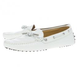Pre Owned Tod's for Ferrari White Patent Loafers Size 40