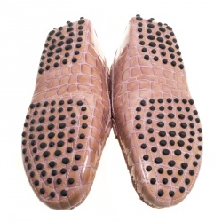 Pre Owned Tod's Pale Pink Croc Embossed Patent Leather Gommino Double T Buckle Driver Loafers Size 37.5