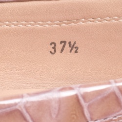 Pre Owned Tod's Pale Pink Croc Embossed Patent Leather Gommino Double T Buckle Driver Loafers Size 37.5