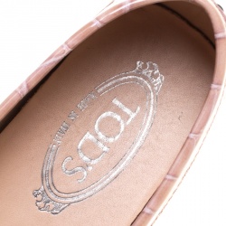 Pre Owned Tod's Pale Pink Croc Embossed Patent Leather Gommino Double T Buckle Driver Loafers Size 37.5