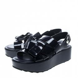 Pre Owned Tod's Navy Blue Patent Leather Slingback Platform Sandals Size 39