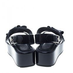 Pre Owned Tod's Navy Blue Patent Leather Slingback Platform Sandals Size 39