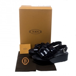 Pre Owned Tod's Navy Blue Patent Leather Slingback Platform Sandals Size 39