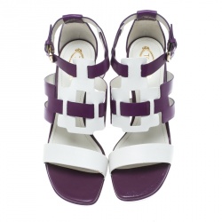 Pre Owned Tod's Purple and White Leather Cutout Platform Sandals Size 40