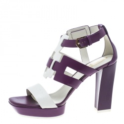 Pre Owned Tod's Purple and White Leather Cutout Platform Sandals Size 40