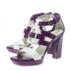 Pre Owned Tod's Purple and White Leather Cutout Platform Sandals Size 40
