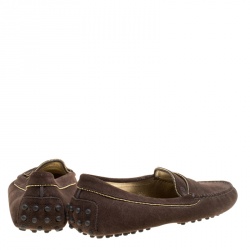 Pre Owned Tod's Brown Suede Gold Trim Penny Loafers Size 38