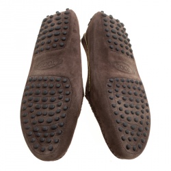 Pre Owned Tod's Brown Suede Gold Trim Penny Loafers Size 38