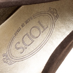 Pre Owned Tod's Brown Suede Gold Trim Penny Loafers Size 38