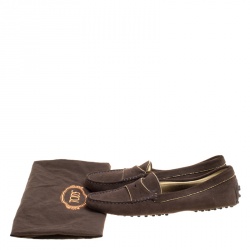 Pre Owned Tod's Brown Suede Gold Trim Penny Loafers Size 38