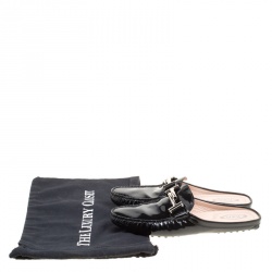 Pre Owned Tod's Black Patent Leather Double T Flat Loafer Mules Size 38.5