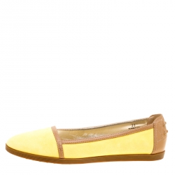 Pre Owned Tod's Yellow/Brown Suede and Leather Ballet Flats Size 39