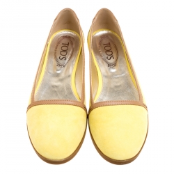 Pre Owned Tod's Yellow/Brown Suede and Leather Ballet Flats Size 39
