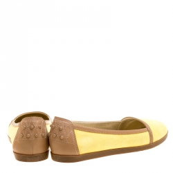 Pre Owned Tod's Yellow/Brown Suede and Leather Ballet Flats Size 39