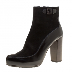 Pre Owned Tod's Black Suede and Leather Ankle Boots Size 40