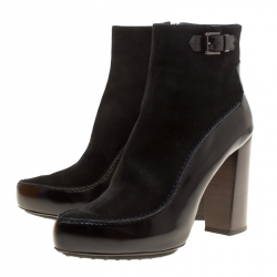 Pre Owned Tod's Black Suede and Leather Ankle Boots Size 40