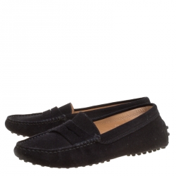 Pre Owned Tod's Black Suede Penny Loafers Size 35
