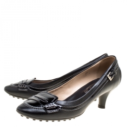 Pre Owned Tod's Black Leather Penny Pumps Size 37