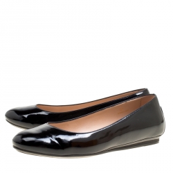 Pre Owned حذاء فلات باليه تودز مقدمة مستديرة جلد لامع أسود مقاس 37