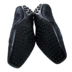 Pre Owned Tod's Metallic Blue Suede and Black Leather Bow Detail Scrunch Ballet Flats Size 37.5