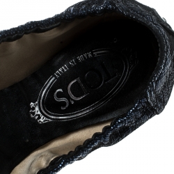Pre Owned Tod's Metallic Blue Suede and Black Leather Bow Detail Scrunch Ballet Flats Size 37.5