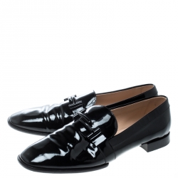 Pre Owned Tod's Black Patent Leather Double T Loafers Size 42