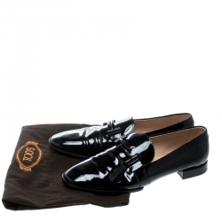 Pre Owned Tod's Black Patent Leather Double T Loafers Size 42
