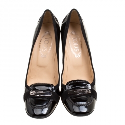 Pre Owned Tod’s Black Patent Leather Crystal Stud Penny Loafer Pumps Size 40