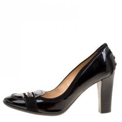 Pre Owned Tod’s Black Patent Leather Crystal Stud Penny Loafer Pumps Size 40
