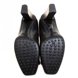 Pre Owned Tod's Black Leather Square Toe Loafer Pumps Size 36