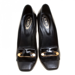 Pre Owned Tod's Black Leather Square Toe Loafer Pumps Size 36