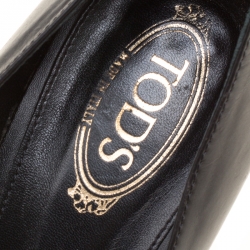 Pre Owned Tod's Black Leather Square Toe Loafer Pumps Size 36