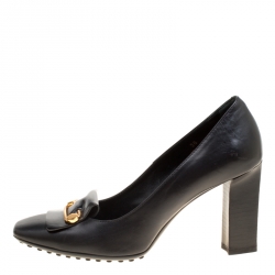 Pre Owned Tod's Black Leather Square Toe Loafer Pumps Size 36