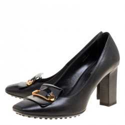 Pre Owned Tod's Black Leather Square Toe Loafer Pumps Size 36