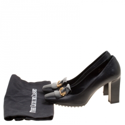 Pre Owned Tod's Black Leather Square Toe Loafer Pumps Size 36