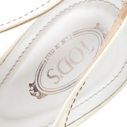Pre Owned Tod's Cream Patent Leather Bow Slingback Sandals Size 40