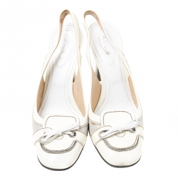 Pre Owned Tod's Cream Patent Leather Bow Slingback Sandals Size 40