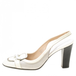 Pre Owned Tod's Cream Patent Leather Bow Slingback Sandals Size 40