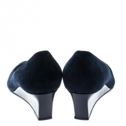 Pre Owned Tod's Oxford Blue Suede Wedge Pumps Size 38