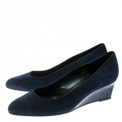 Pre Owned Tod's Oxford Blue Suede Wedge Pumps Size 38