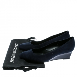 Pre Owned Tod's Oxford Blue Suede Wedge Pumps Size 38