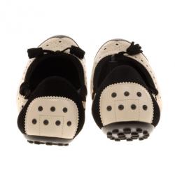 Pre Owned Tod's Black & Beige Brogue Tassel Ballet Flats Size 40