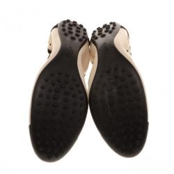 Pre Owned Tod's Black & Beige Brogue Tassel Ballet Flats Size 40